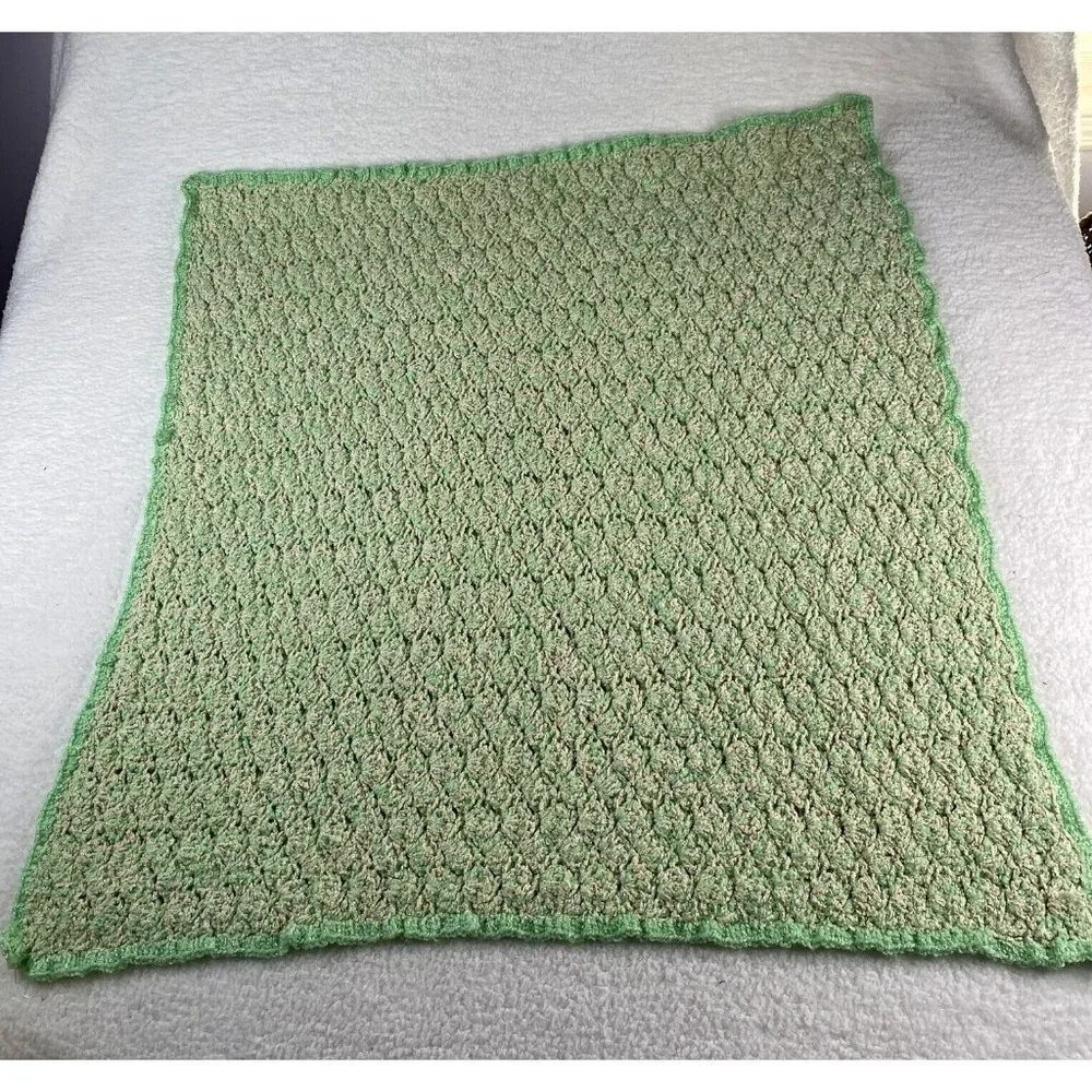 Handmade Crochet Throw Baby Blanket‎ 35x32 Afghan Greens Baby Room Neutral